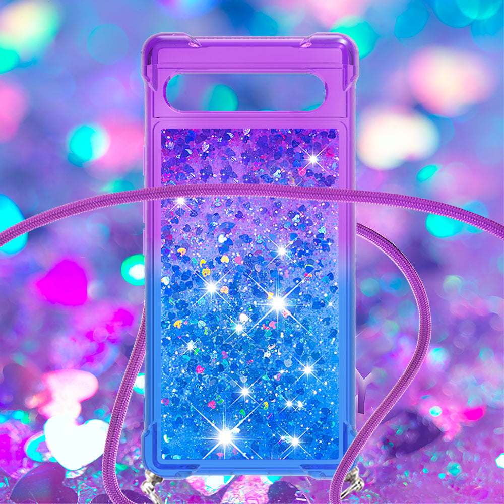 YB Quicksand Series-6 TPU Phone Case for Google Pixel 7a Gradient Color Flowing Liquid Quicksand Shockproof Back Cover with Lanyard YB Quicksand Series-6 TPU Phone Case for Google Pixel 7a Gradient Color Flowing Liquid Quicksand Shockproof Back Cover with Lanyard